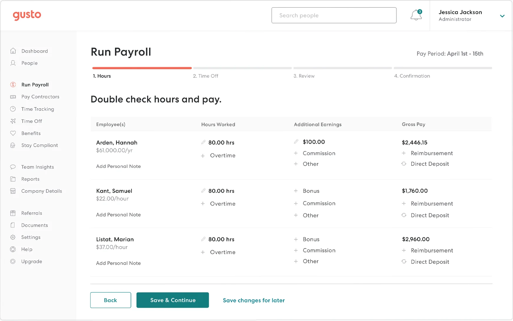 Gusto platform dashboard