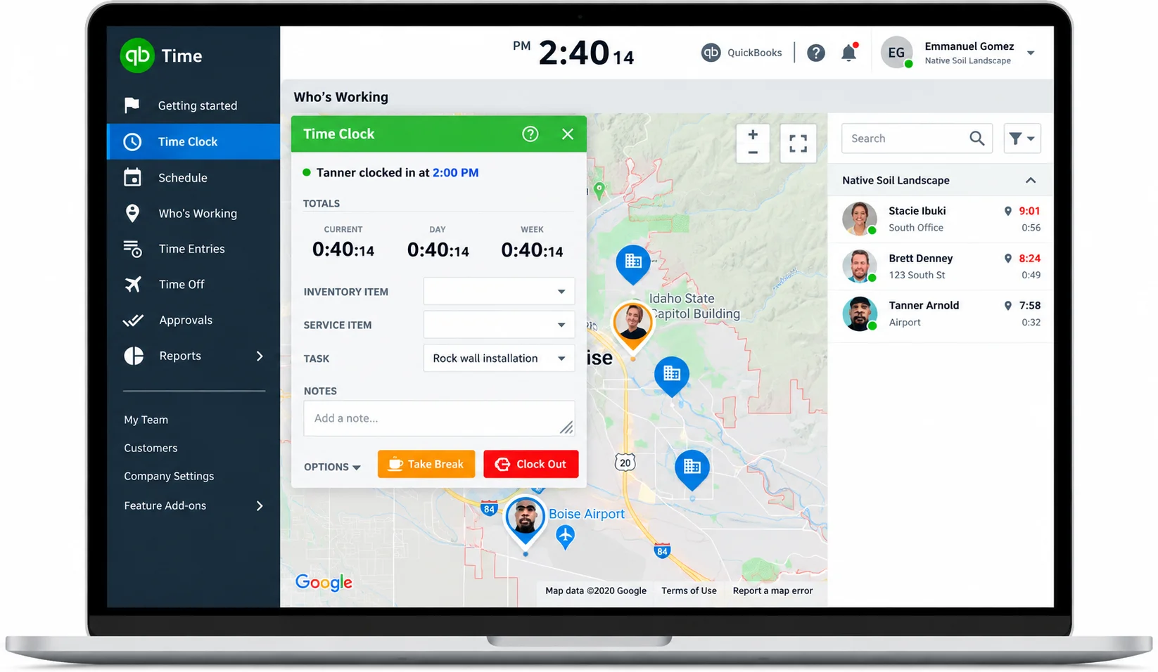QuickBooks Time clock dashboard