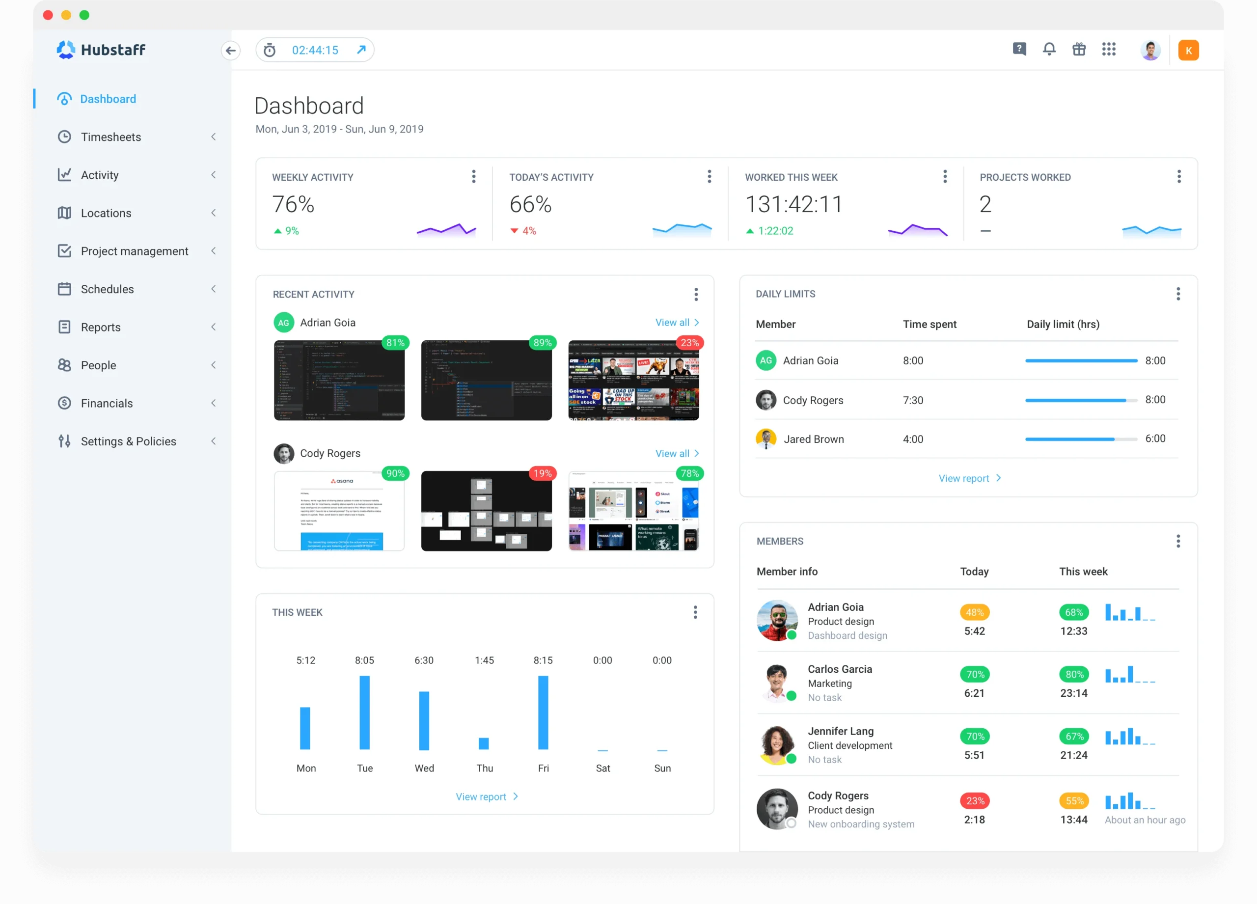 Hubstaff platform dashboard
