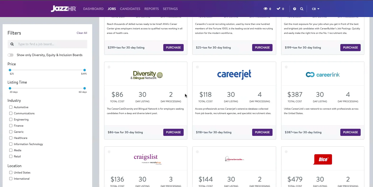JazzHR platform dashboard