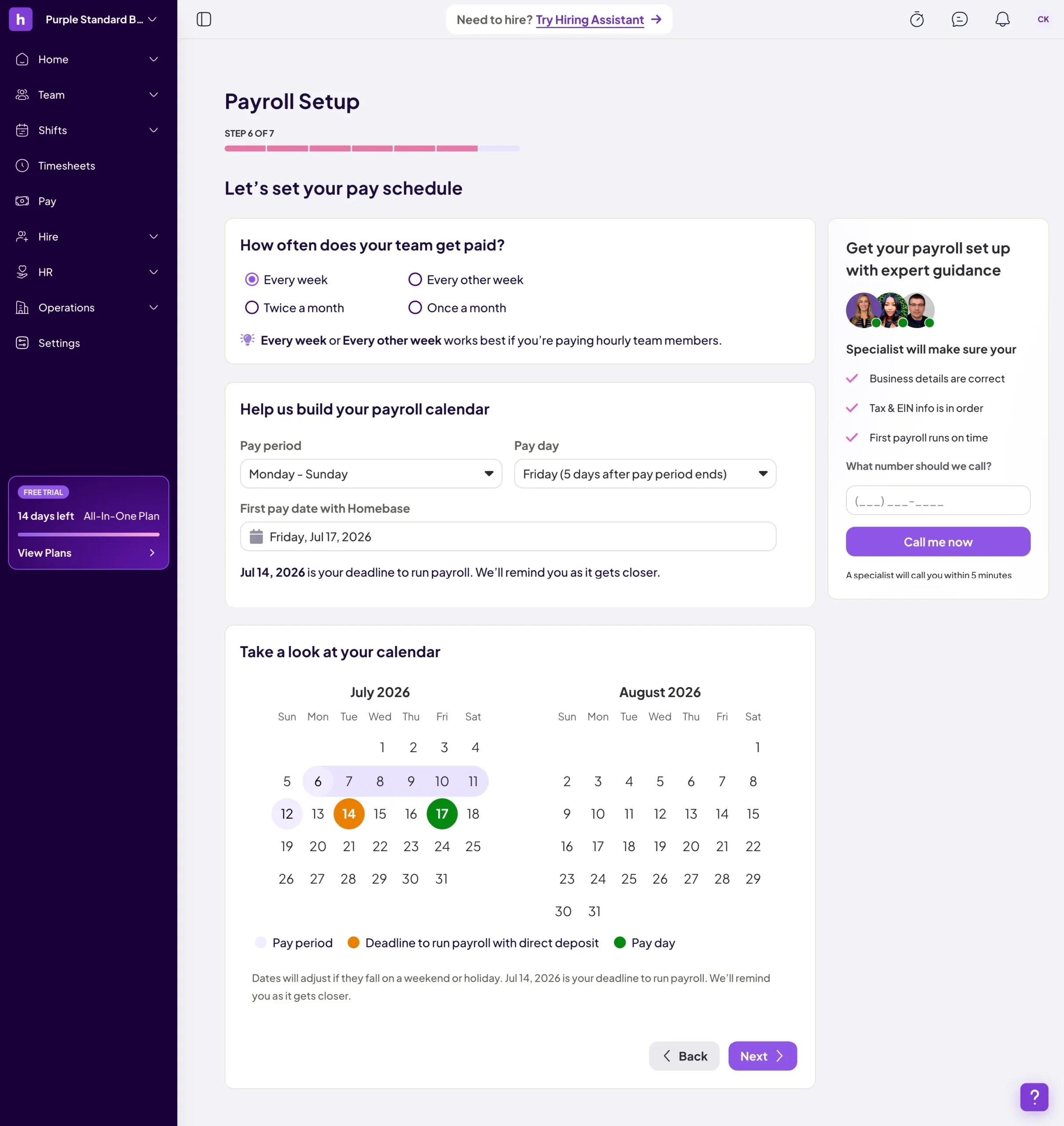 Homebase platform dashboard